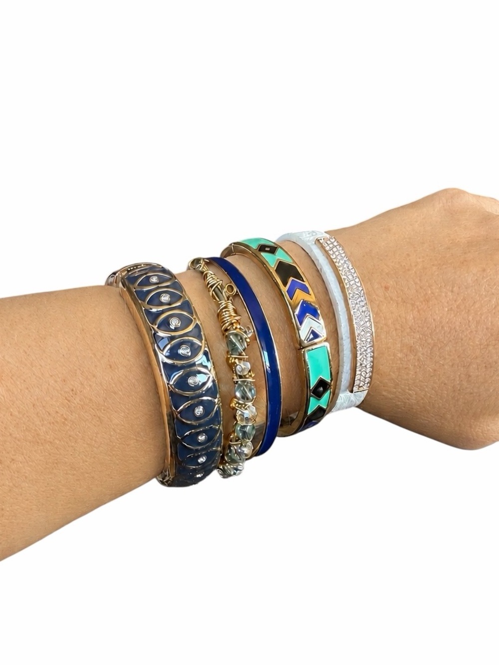 Costume Jewelry Blue Turquoise Gold Bracelet Stack Jewelry Lot